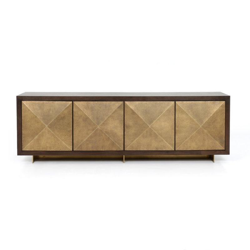 Koyu Ceviz ve Parlak Pirinç Kaplama 4 Kapaklı Ayarlanabilir Raflı Gold Konsol - 230 cm - 129001
