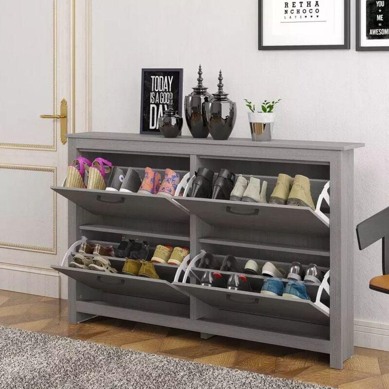 Koyu Gri Endüstriyel Ahşap 4 Düşer Kapaklı Ayakkabılık - 145x23x90 cm - 119999