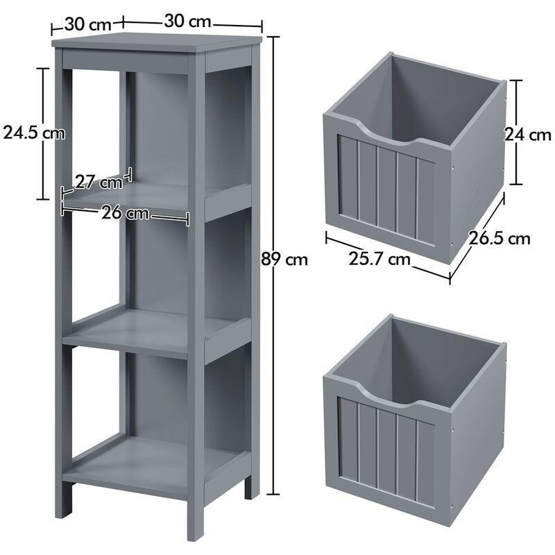 Koyu Gri MDF 2 Çekmeceli Açık Raflı Banyo Dolabı-30x30x89 cm - 113645
