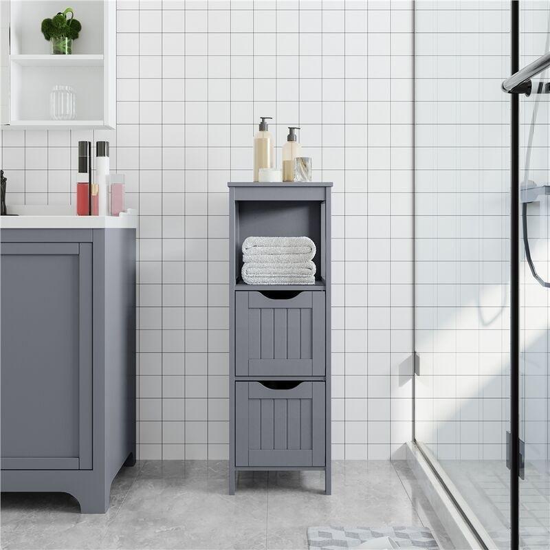 Koyu Gri MDF 2 Çekmeceli Açık Raflı Banyo Dolabı-30x30x89 cm - 113645