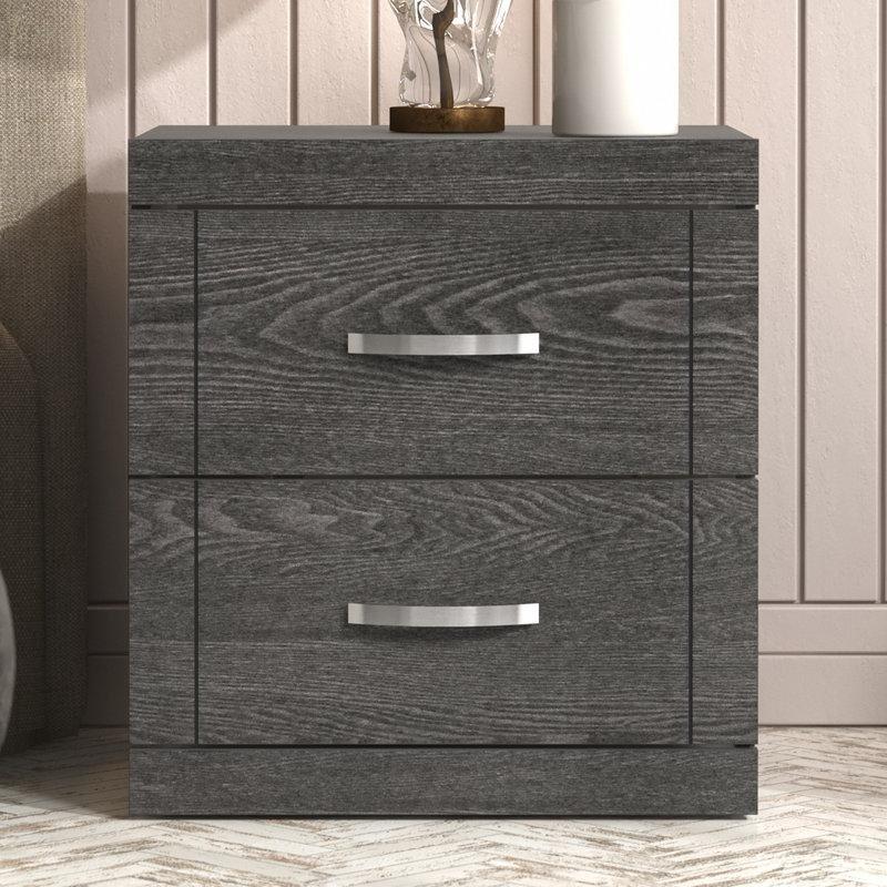 Koyu Gri Meşe Endüstriyel Ahşap Metal Kulplu 2 Çekmeceli Komodin - 48x42x52 cm - 127181