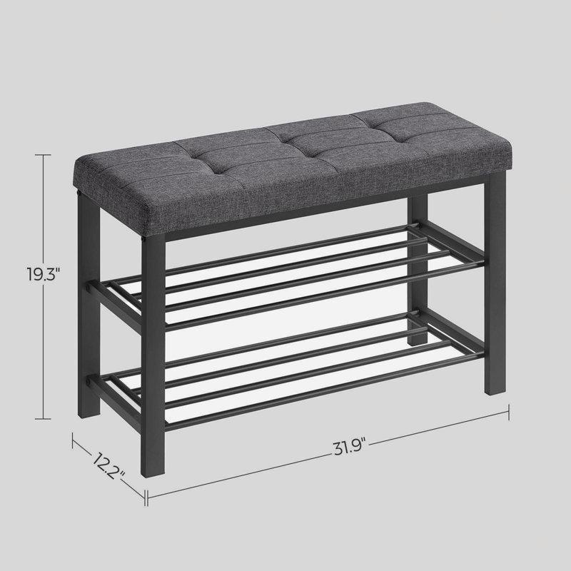 Koyu Gri Metal İskeletli Keten Döşemeli 2 Raflı Ayakkabılık Bench - 82x31x50 cm - 120670