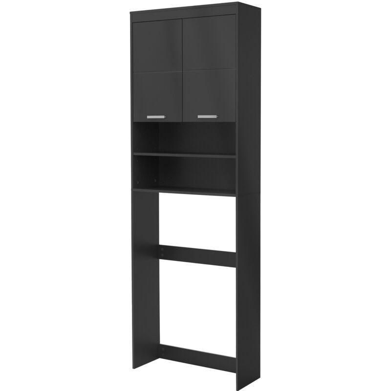 Koyu Gri Yonga Levha Melamin Kaplamalı Raflı Kapaklı Çamaşır Makinesi Dolabı-63x24x188 cm - 118040