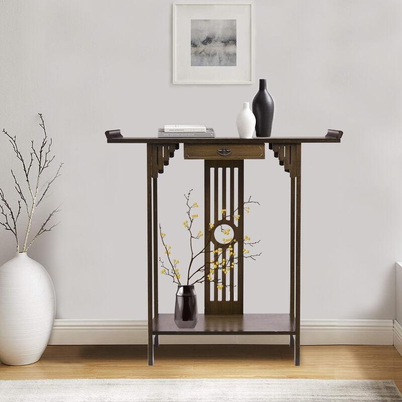 Koyu Kahverengi Bambu Raflı Çekmeceli Dresuar - 82x32x83 cm - 133827