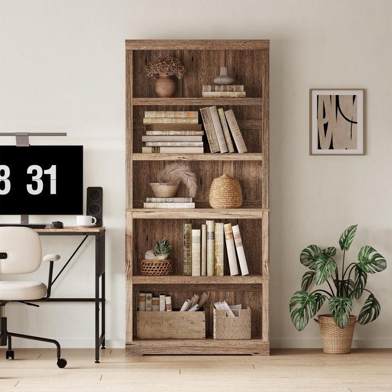 Koyu Kahverengi Endüstriyel Ahşap 5 Raflı Ayarlanabilir Kitaplık - 80x30x174 cm - 142132