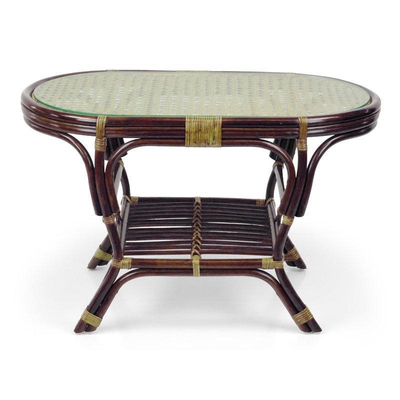 Koyu Kahverengi Hasır Oval Hasır Cam Sehpa-56x84x49 cm - 117540