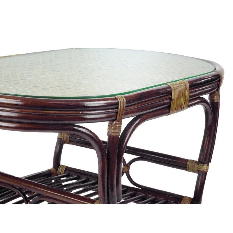 Koyu Kahverengi Hasır Oval Hasır Cam Sehpa-56x84x49 cm - 117540