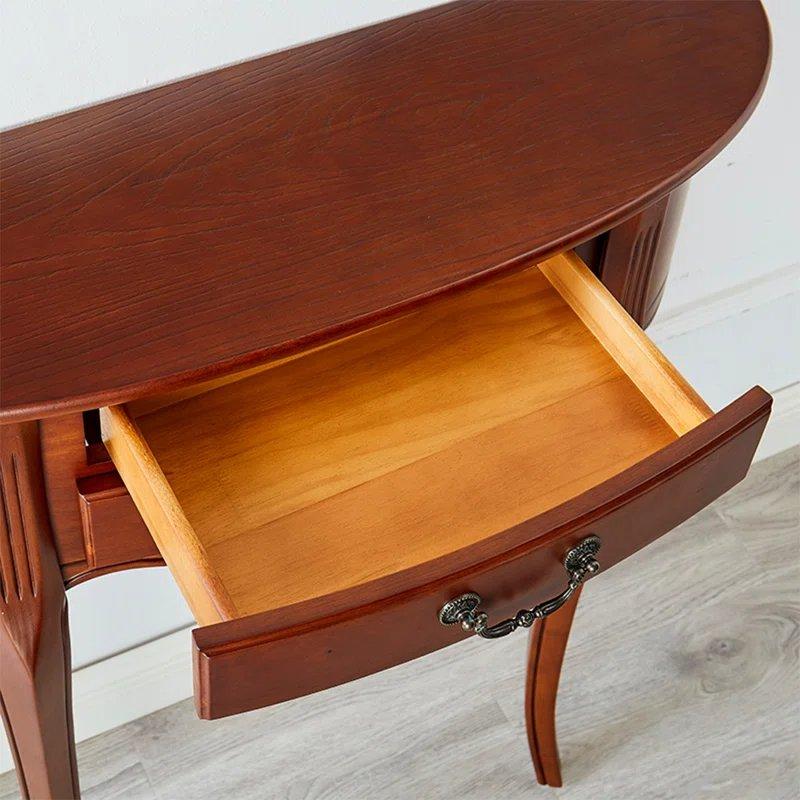 Koyu Kahverengi Masif Kauçuk Ağacı 2 Çekmeceli Yarım Ay Tasarımlı Oval Dresuar - 80x30x90 cm - 132383