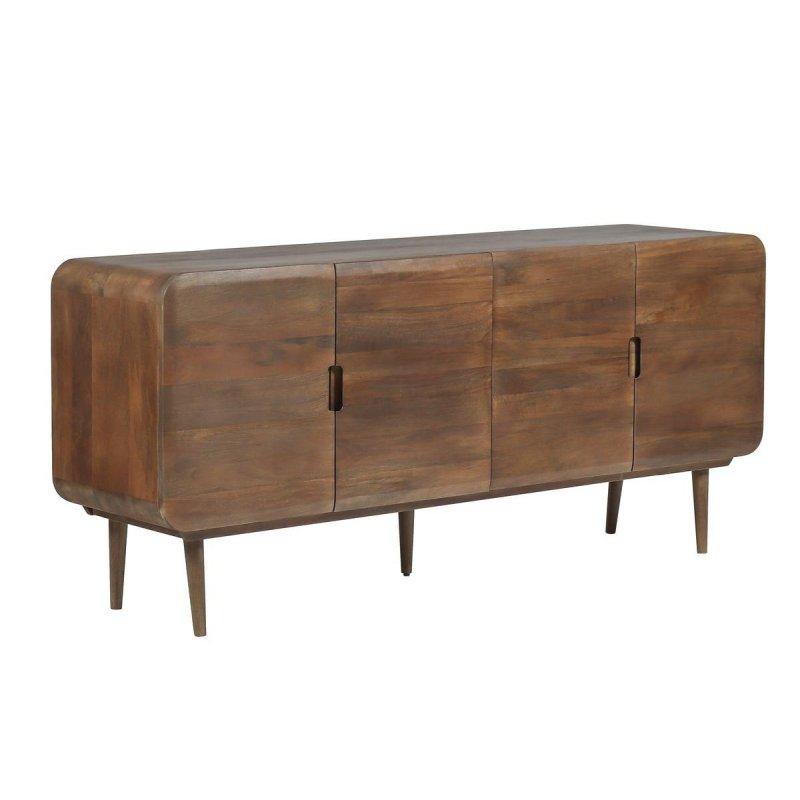 Koyu Kahverengi Masif Mango Ağacı 3 Kapaklı Yuvarlak Hatlı Konsol - 180x45x80 cm - 129493
