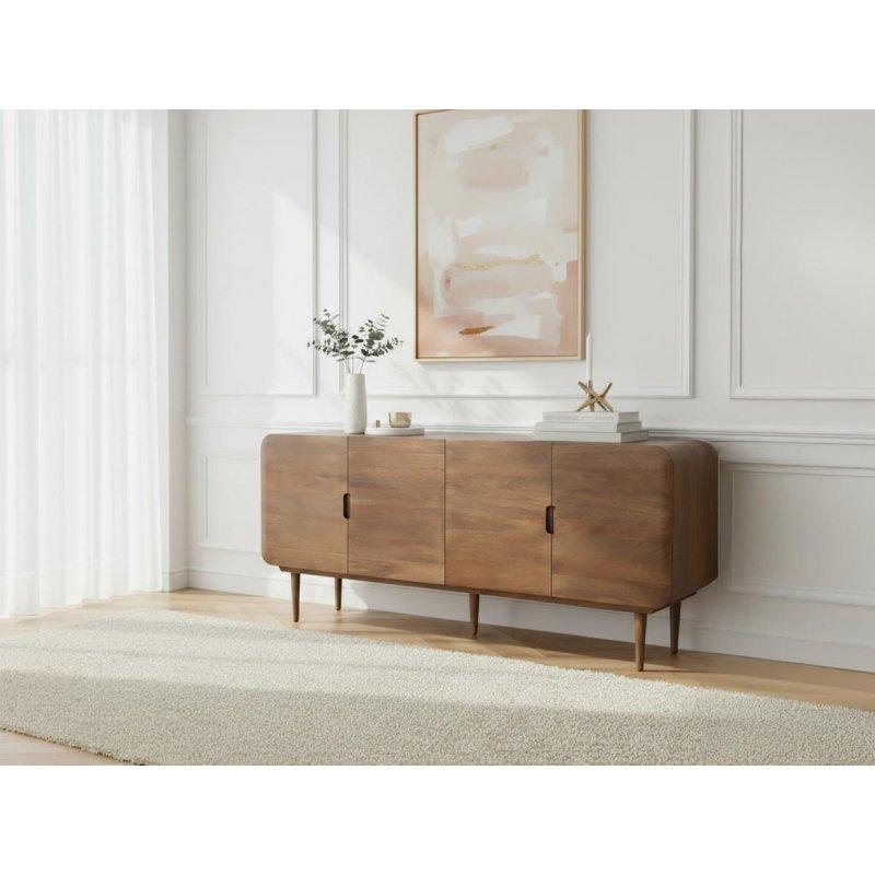 Koyu Kahverengi Masif Mango Ağacı 3 Kapaklı Yuvarlak Hatlı Konsol - 180x45x80 cm - 129493