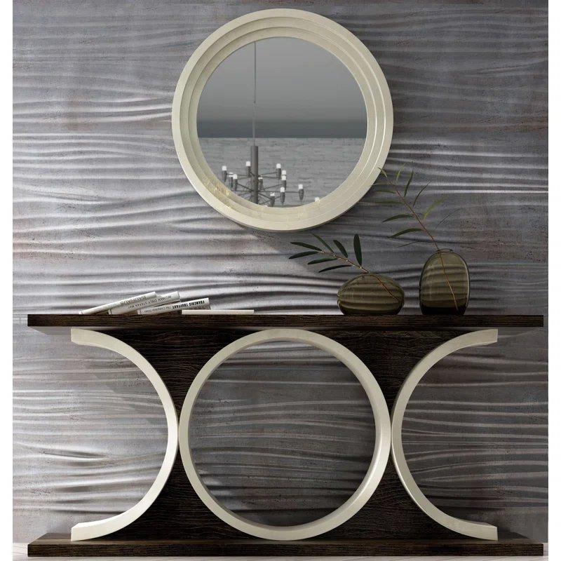 Koyu Kahverengi Meşe Kaplama ve Krem Lake Aynalı Dresuar - 150x40x80 cm - 131397