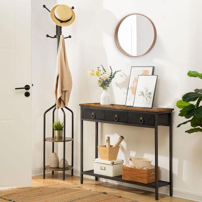 Koyu Kahverengi Siyah Metal ve Endüstriyel Ahşap Çekmeceli Raflı Dresuar - 100x25x80 cm - 133999