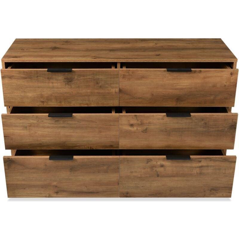 Koyu Meşe Rengi Metal Detaylı 6 Çekmeceli Şifonyer - 120x40x83 cm - 123521