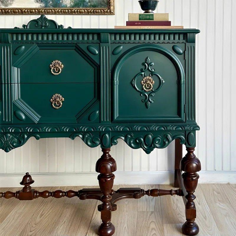 Koyu Yeşil Masif ve Endüstriyel Ahşap 2 Çekmeceli ve Dolaplı Yeşil Dresuar - 170 cm - 132545