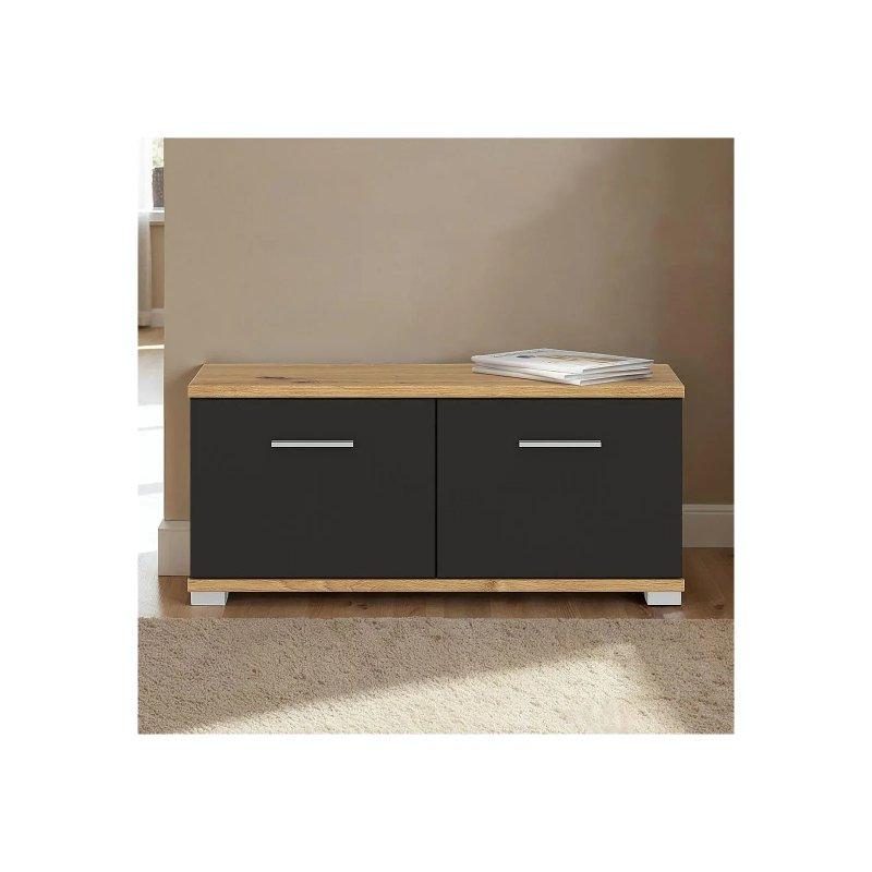 Kozmos Gri ve Artisan Meşe Endüstriyel Ahşap 2 Kapaklı Oturaklı Ayakkabılık - 90x40x34 cm - 118444