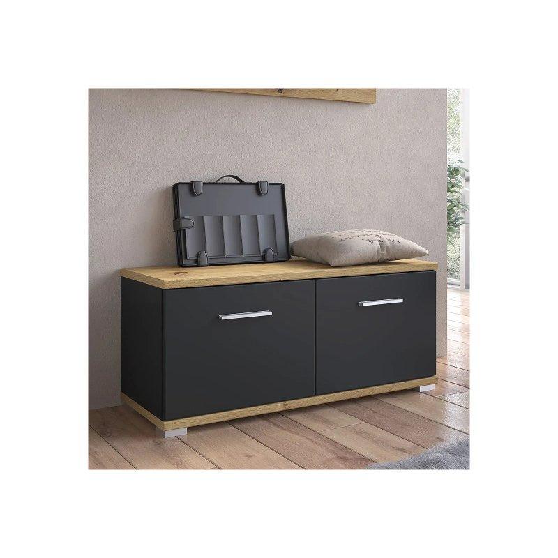 Kozmos Gri ve Artisan Meşe Endüstriyel Ahşap 2 Kapaklı Oturaklı Ayakkabılık - 90x40x34 cm - 118444