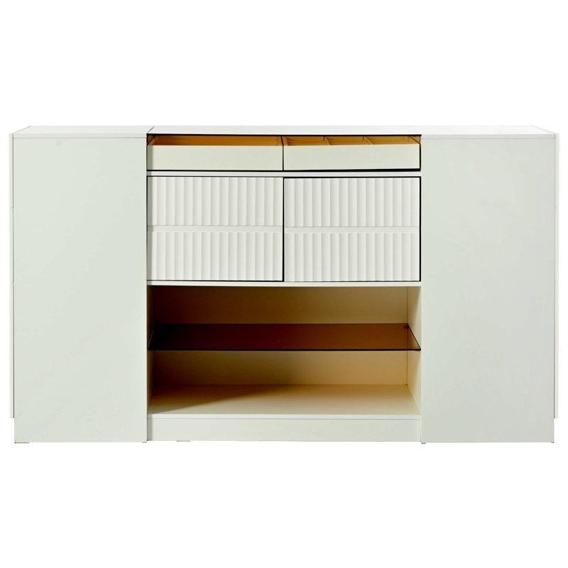 Krem Beyaz Cam Tablalı 6 Çekmeceli Vitrin Bölmeli Ada Şifonyer - 154x48x85 cm - 123849