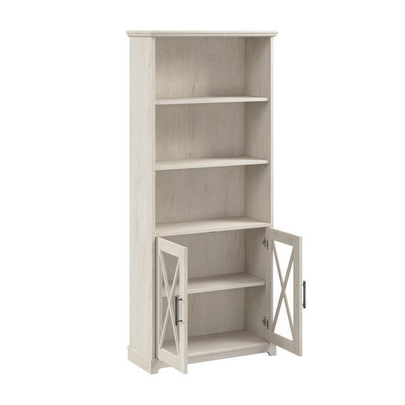 Krem Eskitme Endüstriyel Ahşap Cam Kapaklı 5 Raflı Kitaplık - 79x183 cm - 141706