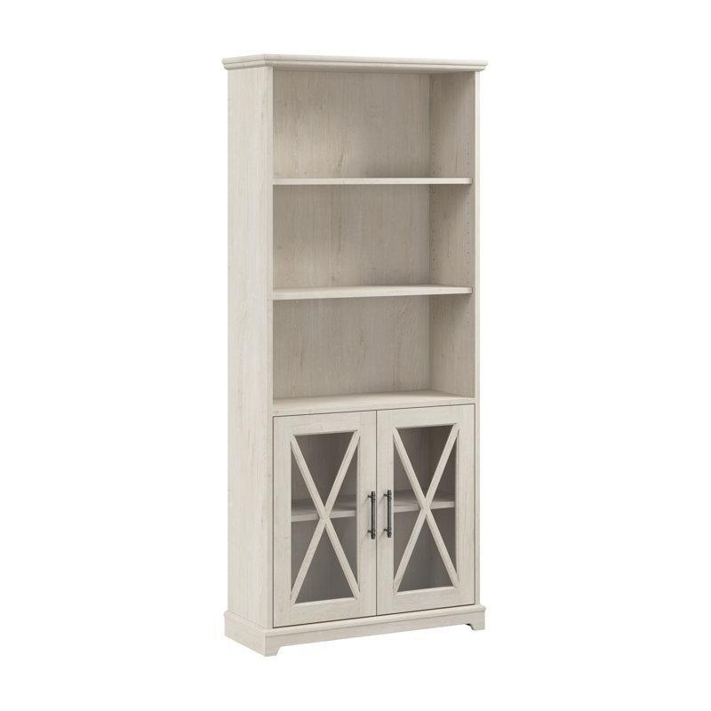 Krem Eskitme Endüstriyel Ahşap Cam Kapaklı 5 Raflı Kitaplık - 79x183 cm - 141706