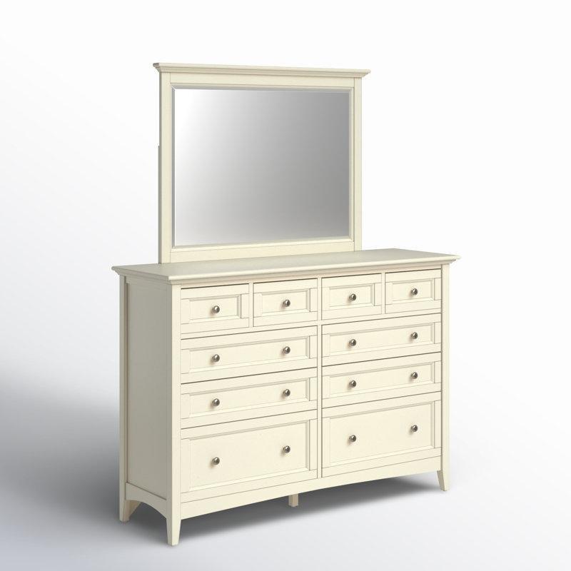 Krem Masif Ahşap 10 Çekmeceli Aynalı Şifonyer - 153 cm - 123951