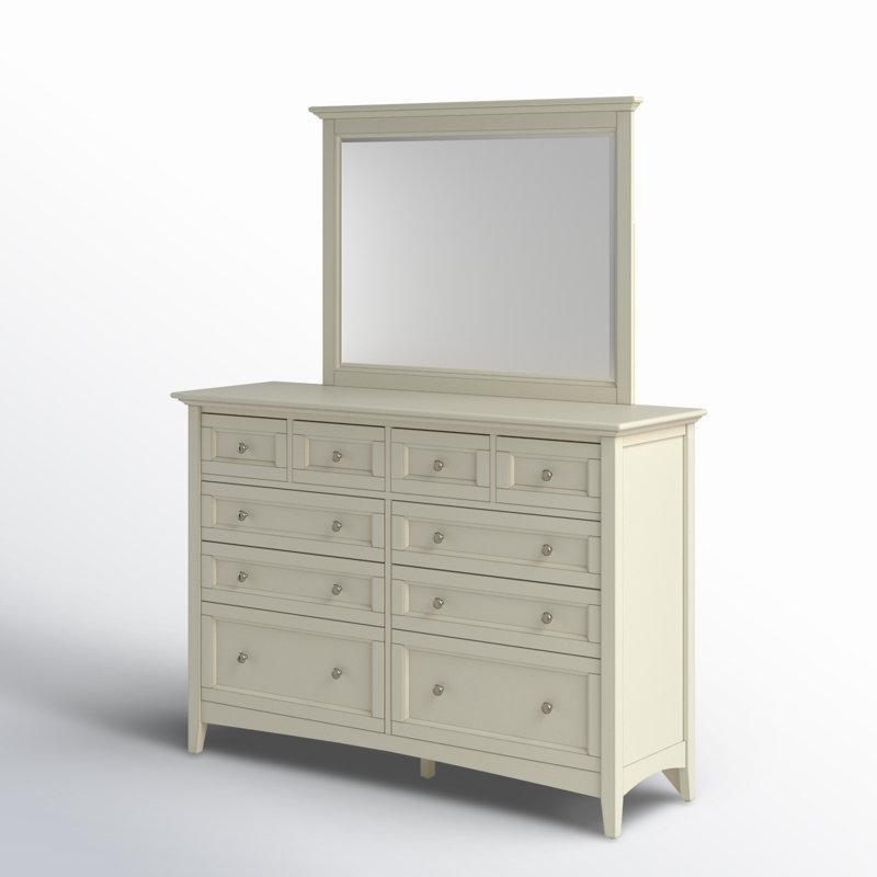 Krem Masif Ahşap 10 Çekmeceli Aynalı Şifonyer - 153 cm - 123951