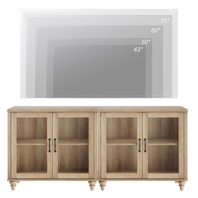 Krem Masif ve Endüstriyel Ahşap 4 Cam Kapaklı Kablo Yönetimli Konsol - 172x40x79 cm - 128629