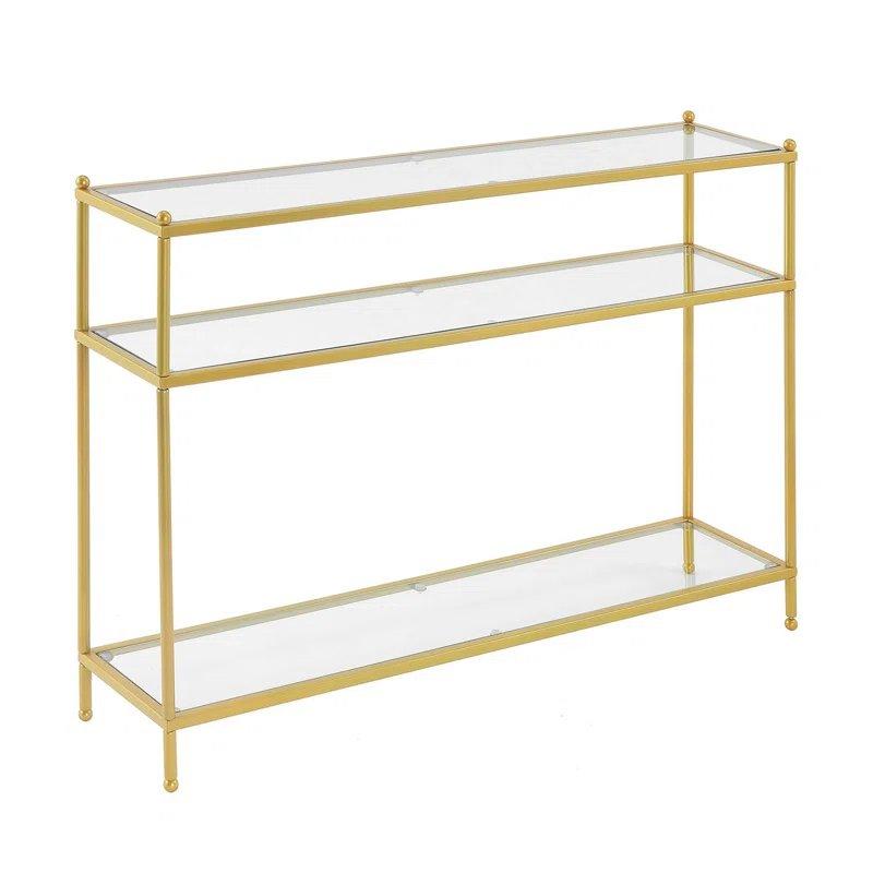 Krom Metal ve Şeffaf Temperli Cam 3 Katlı Cam Dresuar - 107x25x77 cm - 131717