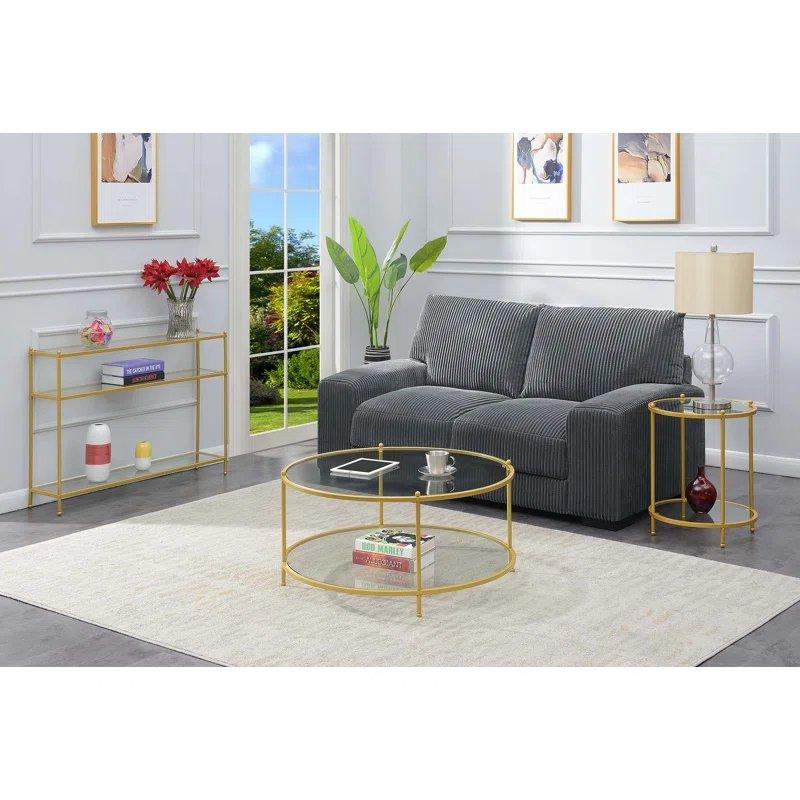 Krom Metal ve Şeffaf Temperli Cam 3 Katlı Cam Dresuar - 107x25x77 cm - 131717