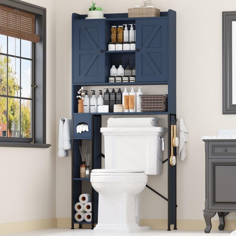 Lacivert Ahşap Ayarlanabilir Raflı Country Banyo Dolabı-82x21x174 cm - 114094