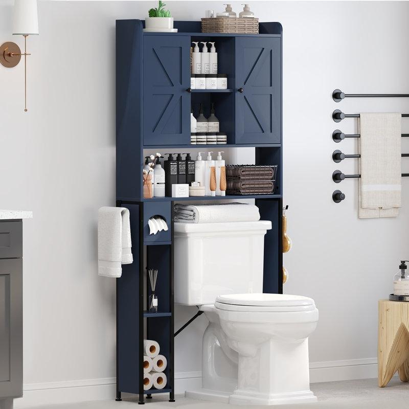 Lacivert Ahşap Ayarlanabilir Raflı Country Banyo Dolabı-82x21x174 cm - 114094