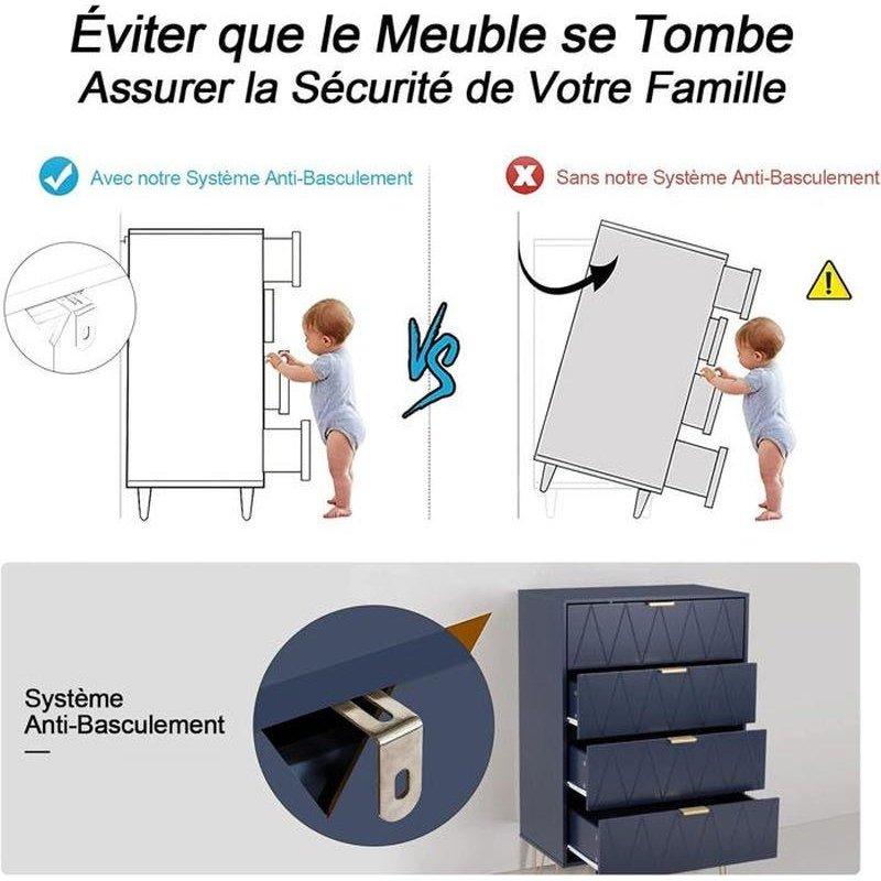 Lacivert Endüstriyel Ahşap Geometrik Desenli Gold Detaylı 4 Çekmeceli Şifonyer - 60x34x91 cm - 123753