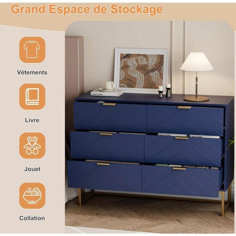 Lacivert Gold Detaylı 6 Çekmeceli MDF Şifonyer - 100x34x74 cm - 123348