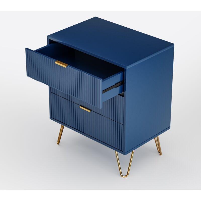 Lacivert Gold Metal Ayaklı Dikey Desenli 3 Çekmeceli Şifonyer - 60x70 cm - 123326