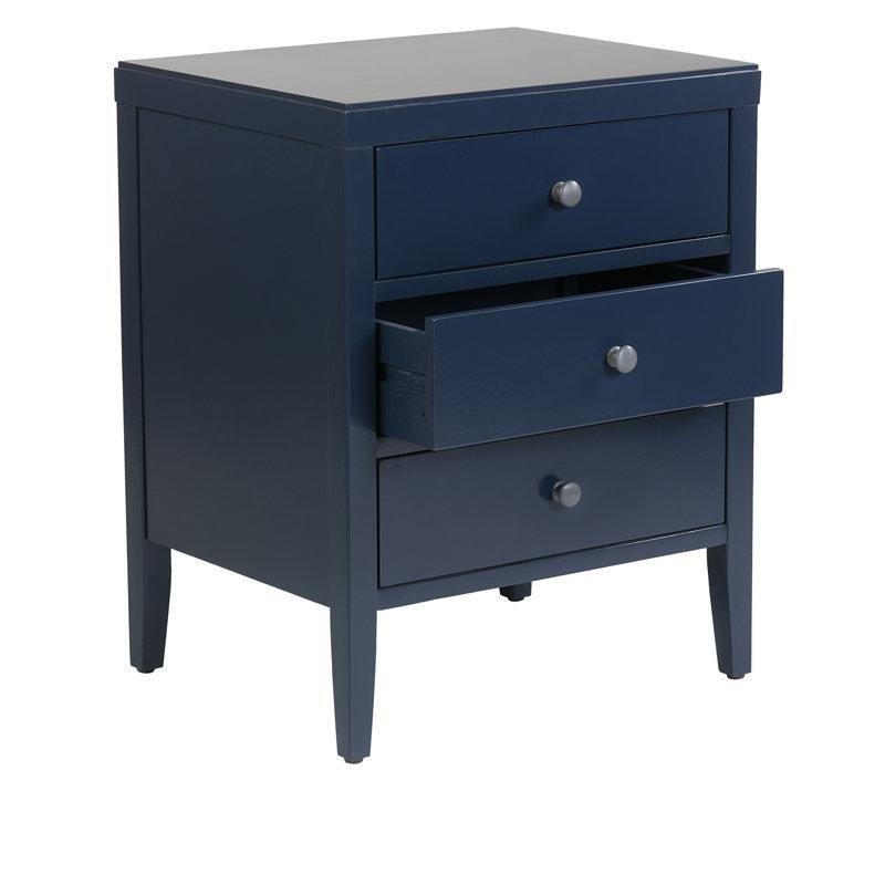 Lacivert Masif Akasya ve MDF Üç Çekmeceli Metal Kulplu Komodin - 47x39x59 cm - 127616