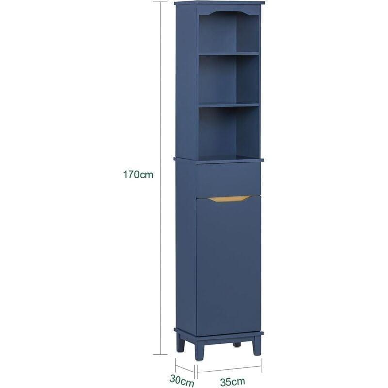 Lacivert MDF Raflı Banyo Dolabı-35x30x170 cm - 113655