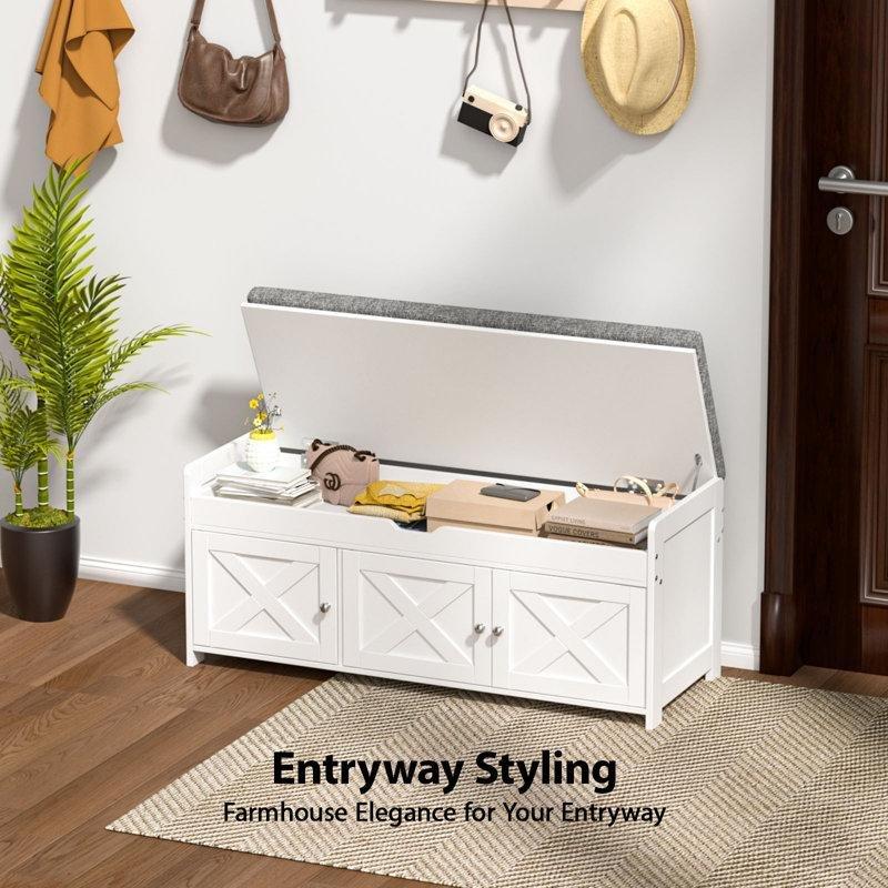 Masif Ahşap Sandıklı ve Minderli Ayakkabılık Bench - 100 cm - 120634