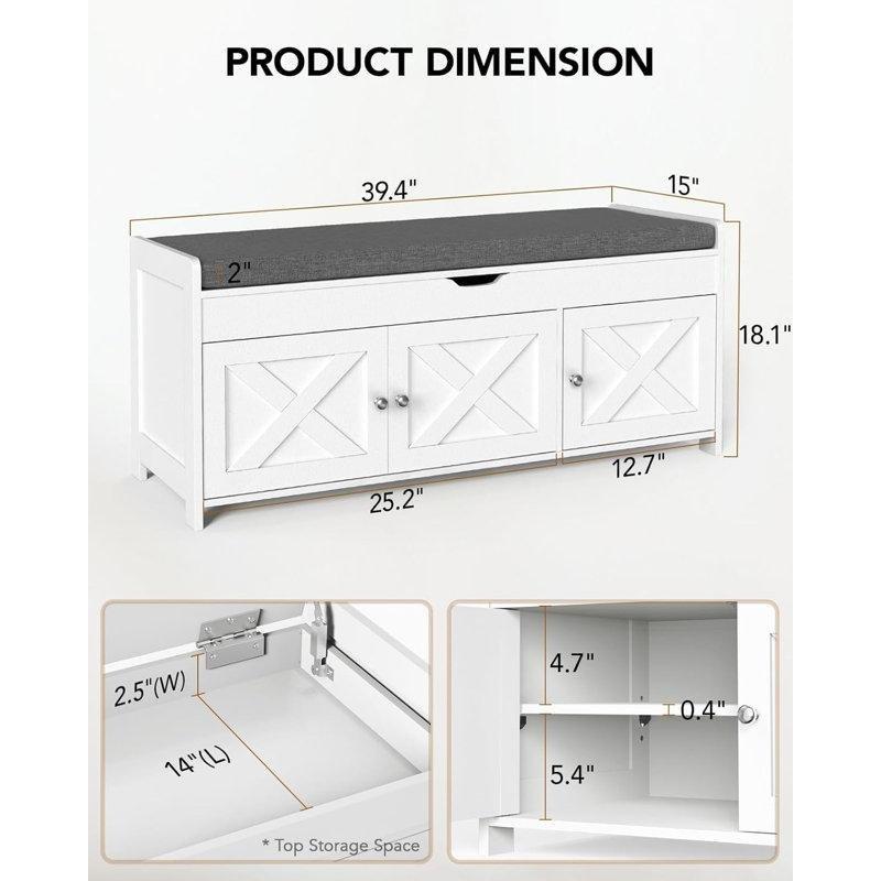 Masif Ahşap Sandıklı ve Minderli Ayakkabılık Bench - 100 cm - 120634