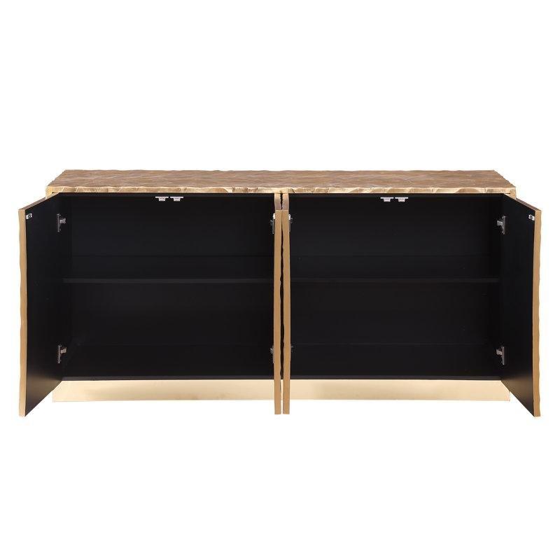 Masif Ahşap ve Paslanmaz Çelik 4 Kapaklı Ayarlanabilir Raflı Gold Konsol - 176x56x89 cm - 129043