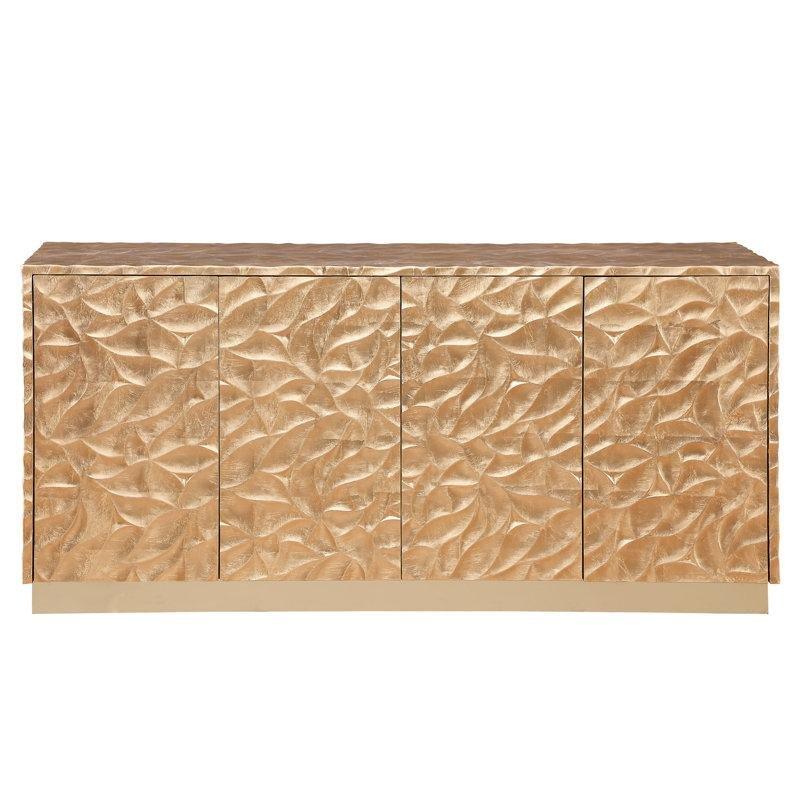 Masif Ahşap ve Paslanmaz Çelik 4 Kapaklı Ayarlanabilir Raflı Gold Konsol - 176x56x89 cm - 129043