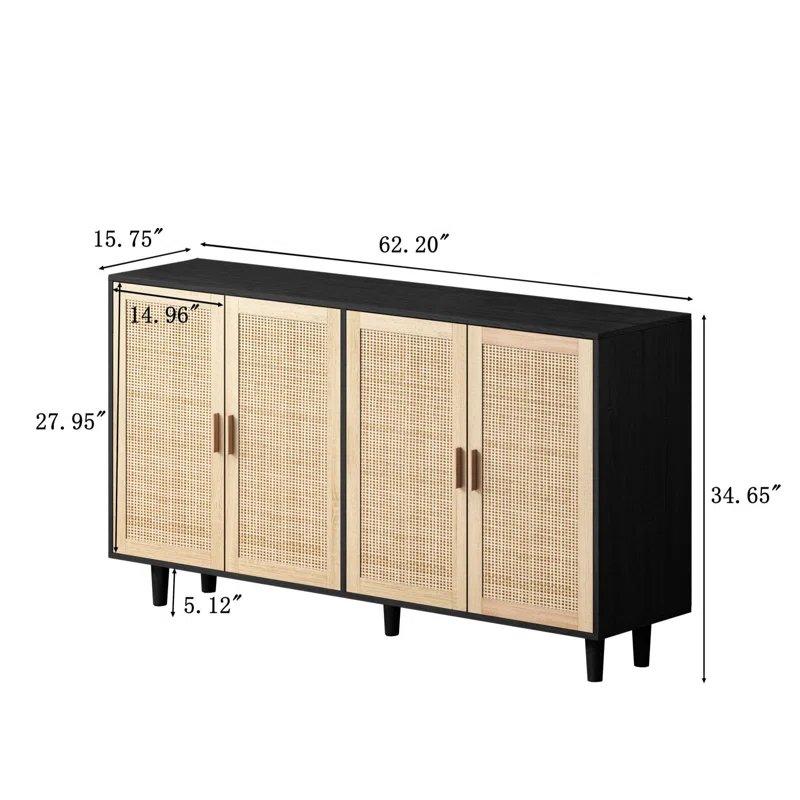 Masif Ahşap ve Rattan 4 Kapaklı Bohem Dresuar - 159x41x89 cm - 131551