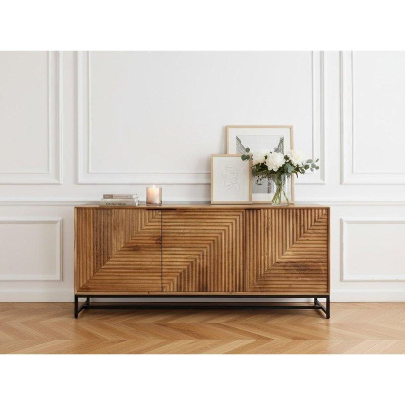 Masif Akasya Ahşap 3 Kapaklı Metal Ayaklı Konsol - 170 cm - 129383