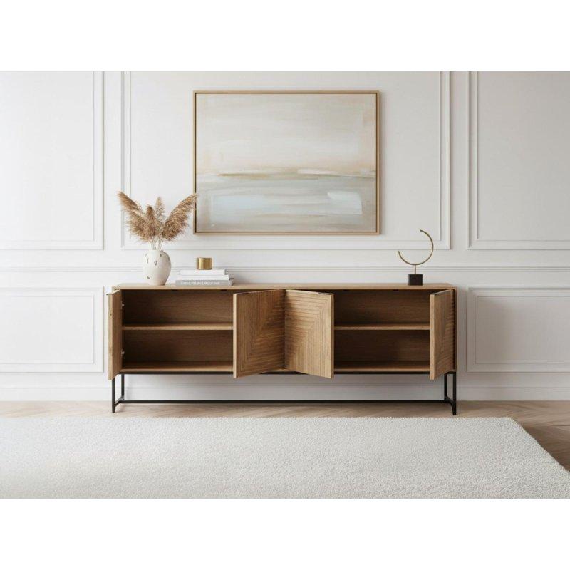 Masif Akasya Ahşap Metal Ayaklı 4 Kapaklı Konsol - 210x40x80 cm - 129322