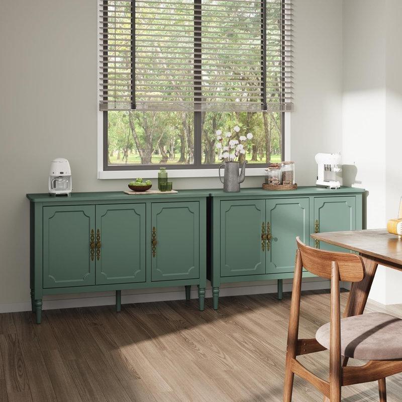Masif Ayaklı 3 Kapaklı Antik Bronz Kulplu Yeşil Konsol - 120x41x81 cm - 129058