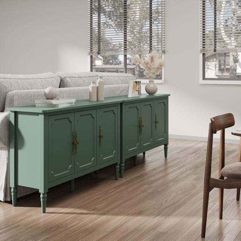 Masif Ayaklı 3 Kapaklı Antik Bronz Kulplu Yeşil Konsol - 120x41x81 cm - 129058