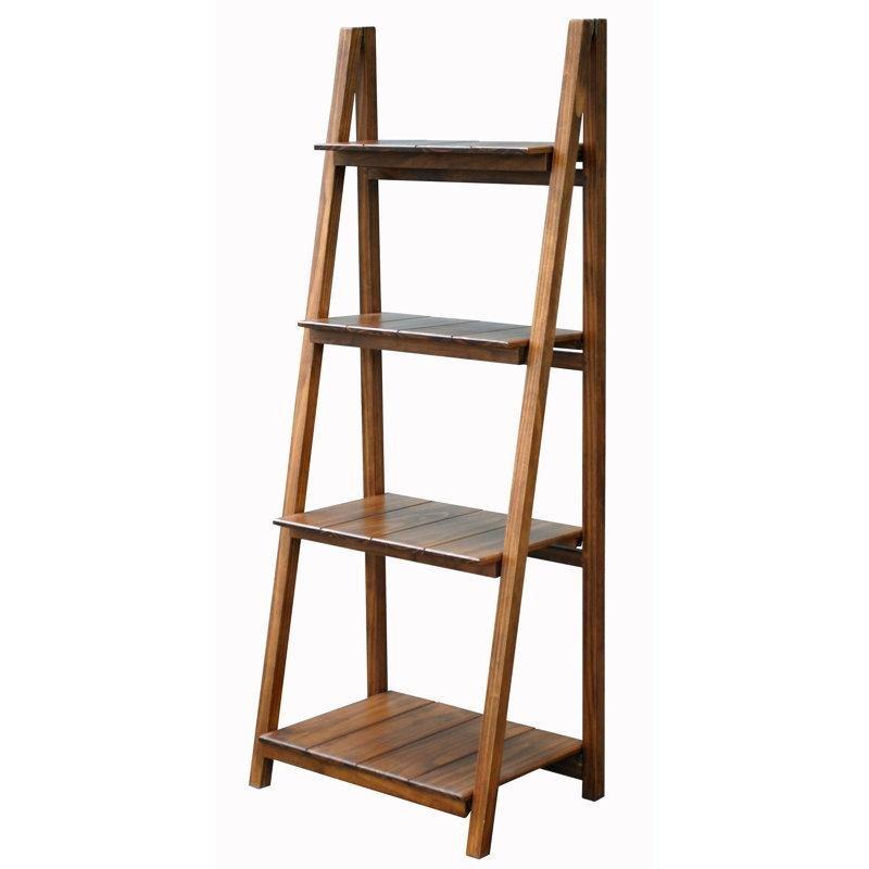 Masif Çam Ağacı Katlanabilir 4 Raflı Merdiven Kitaplık - 61x153 cm - 141694