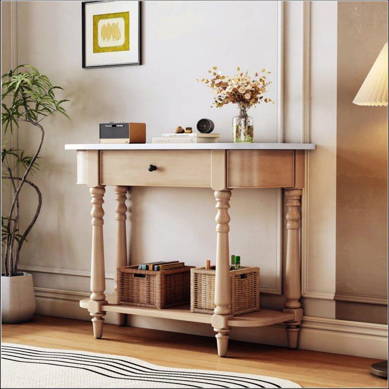 Masif Çam Çekmeceli ve Raflı Yuvarlak Köşeli Yeşil Dresuar - 92x36x78 cm - 132626