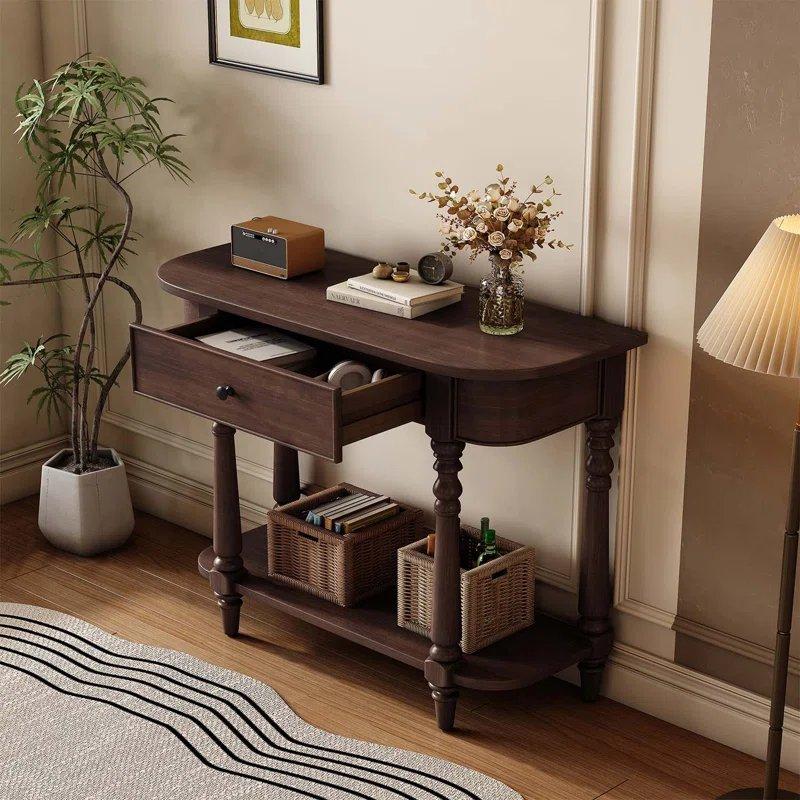Masif Çam ve MDF Kavisli Tasarım Çekmeceli Raflı Oval Dresuar - 92x36x78 cm - 132311