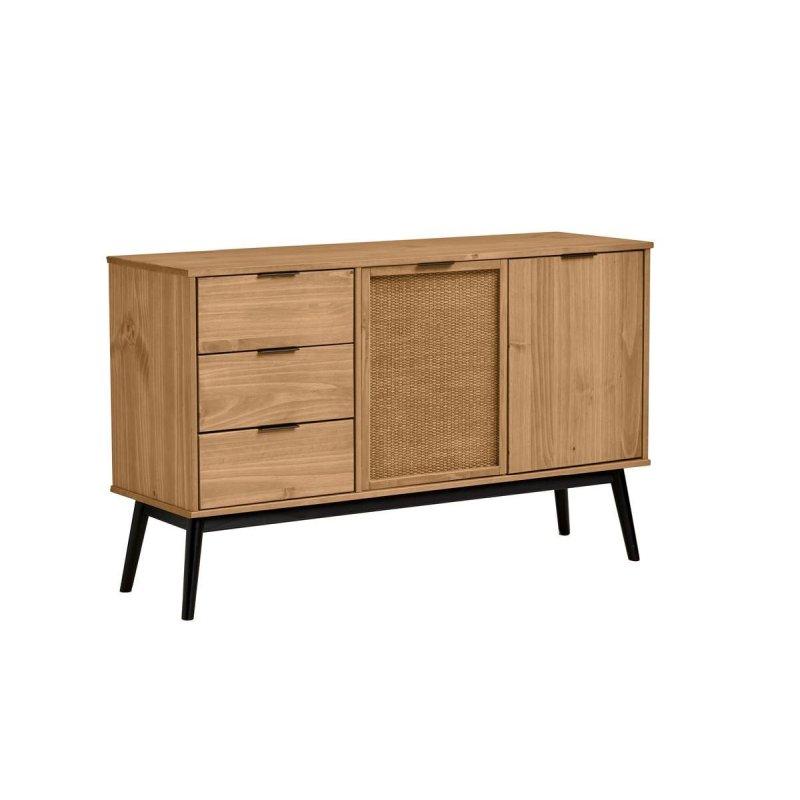 Masif Çam ve Rattan 3 Çekmeceli 2 Kapaklı Konsol - 130 cm - 129393