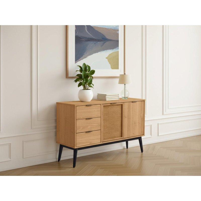 Masif Çam ve Rattan 3 Çekmeceli 2 Kapaklı Konsol - 130 cm - 129393