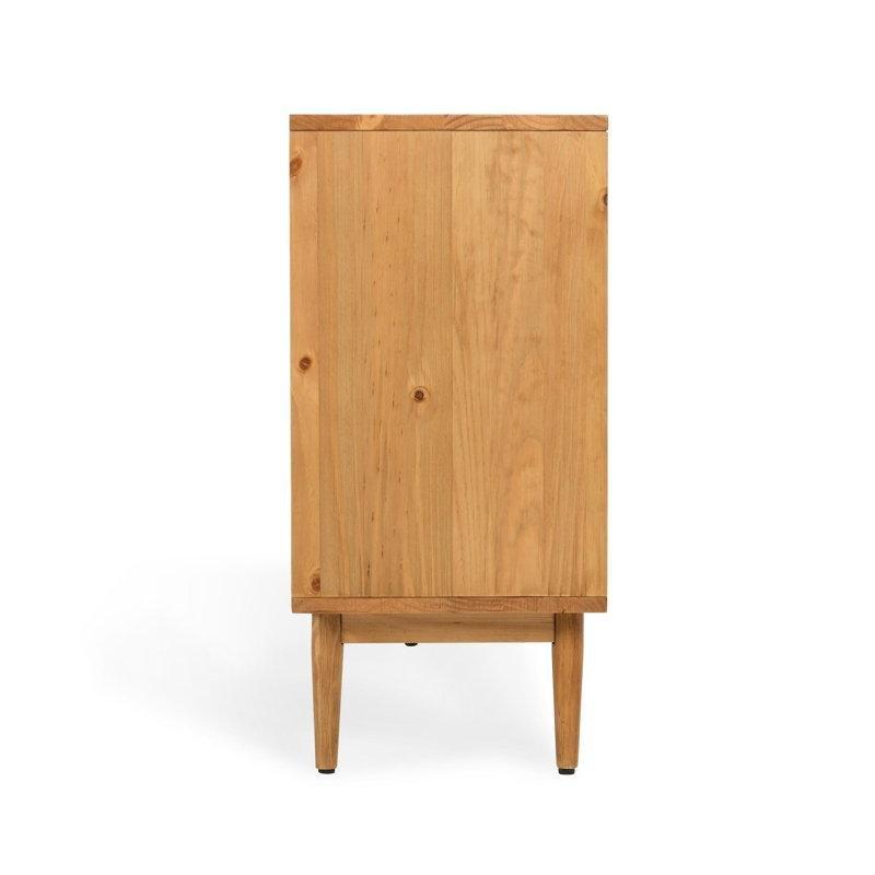 Masif Çam ve Rattan 4 Kapaklı Ayarlanabilir Raflı Bohem Konsol - 204x39x82 cm - 128938